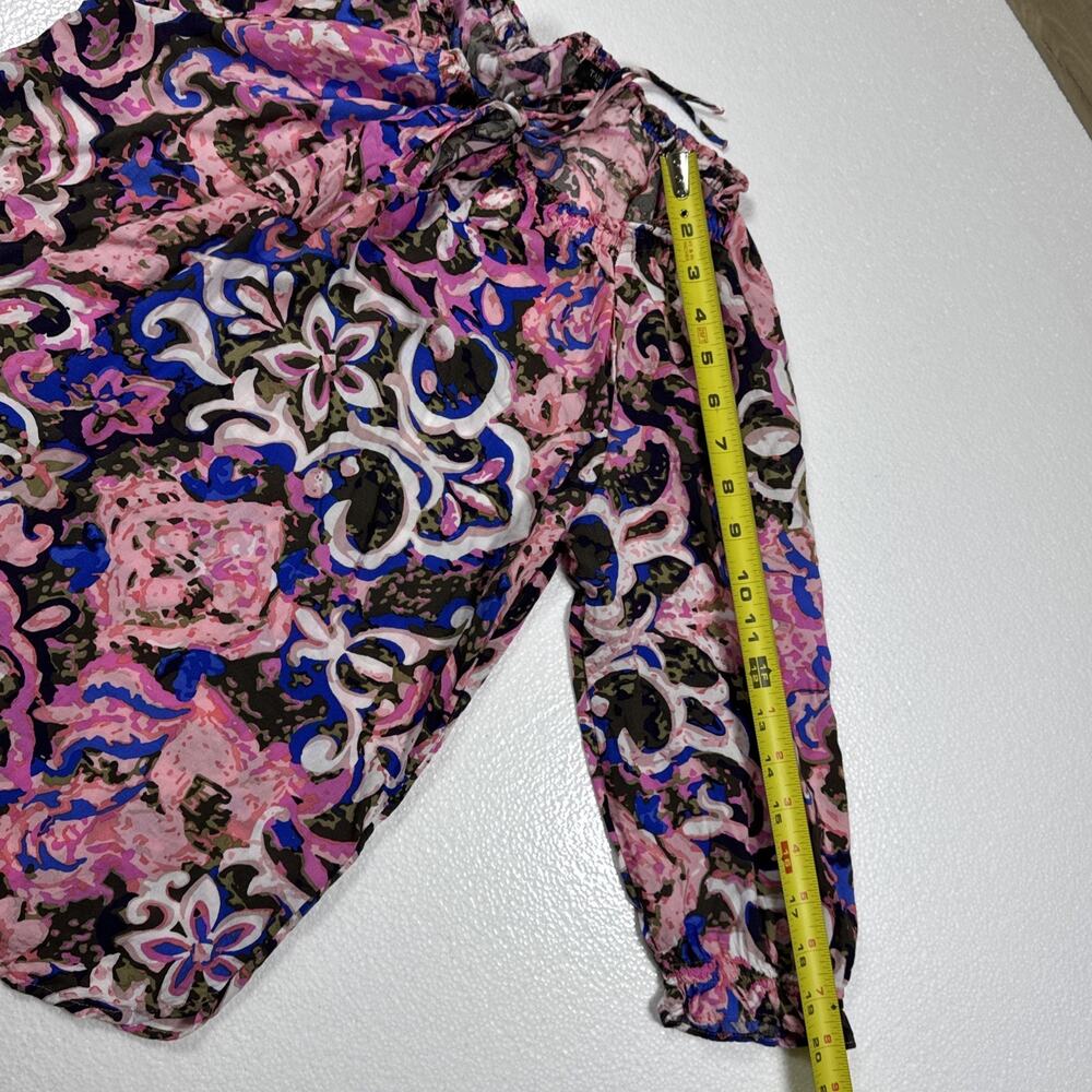 Talbots Petites Top Womens Petite Pink Floral Peasant Boho Long Sleeve Blouse - Picture 8 of 8
